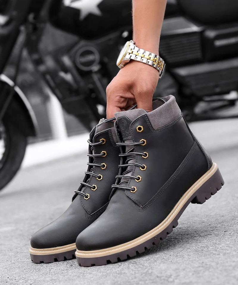 Bacca Bucci Black Bullet Splash Proof Leather Boots for Biking & Hiking for Men | Best Price UAE